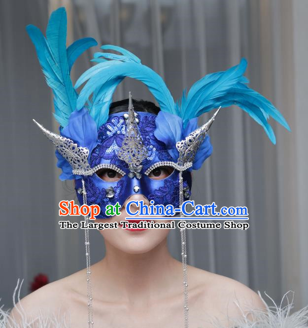 European And American Exaggerated Venice Blue Flower Mask Feather Masked Singer Halloween Carnival Masquerade Party