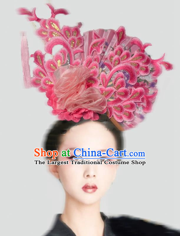 Chinese Style Blue And White Fan Shaped Porcelain Ancient Style Catwalk Model Competition Photography Exaggerated Headdress Hair Accessories