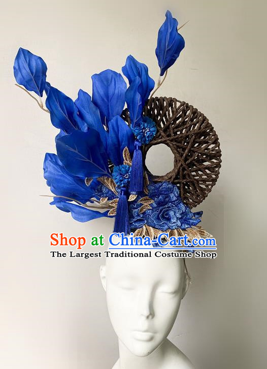 Chinese Style Blue And White Porcelain Blue National Tide Ancient Style Catwalk Model Competition Exaggerated Headdress Hair Accessories