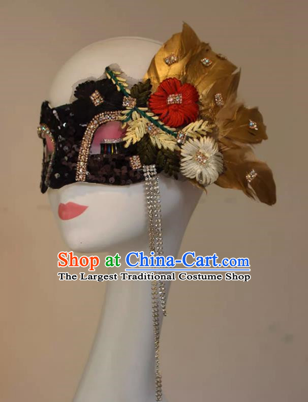 Chinese Style Embroidery Golden Feather Mask Masquerade Singing Halloween Face Makeup