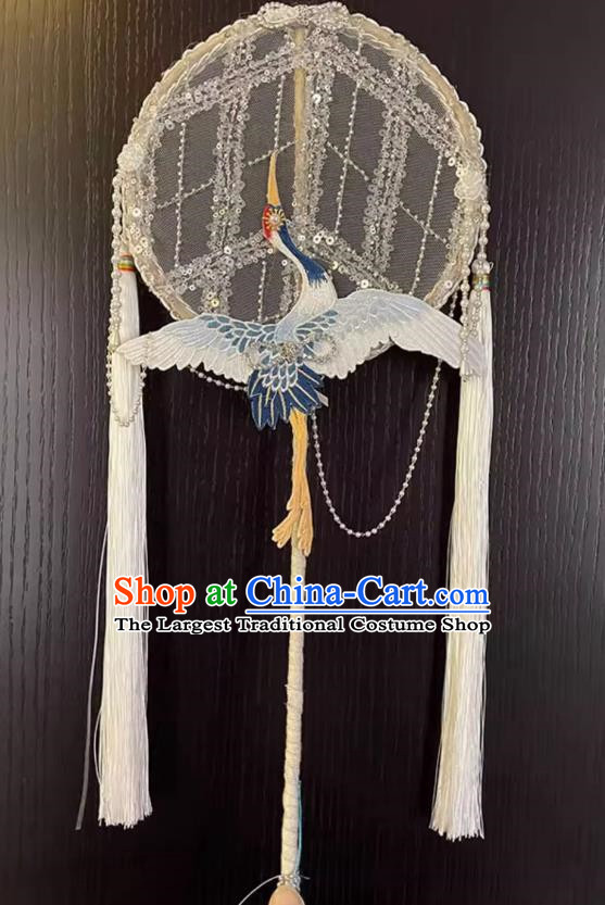 Embroidery Beads Heavy Industry Ancient Style Hanfu Long Handle Round Fan Handmade Palace Fan Dance Fan Chinese Style