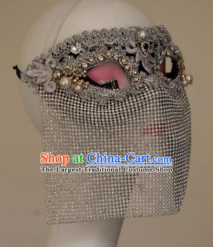 Silver Three Dimensional Feather Butterfly Metal Plating Texture Draped Veil Mask COS Performance Accessories