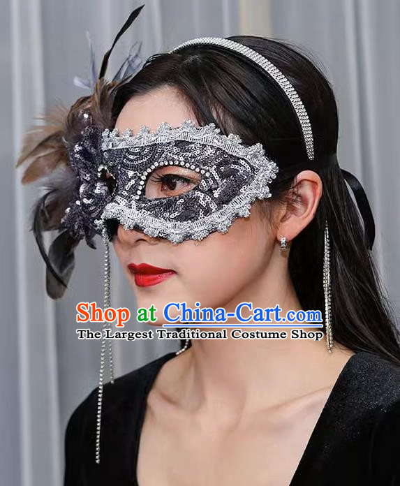 Venetian Gray Flower Mask Feather Masked Singer Halloween Carnival Party Mask