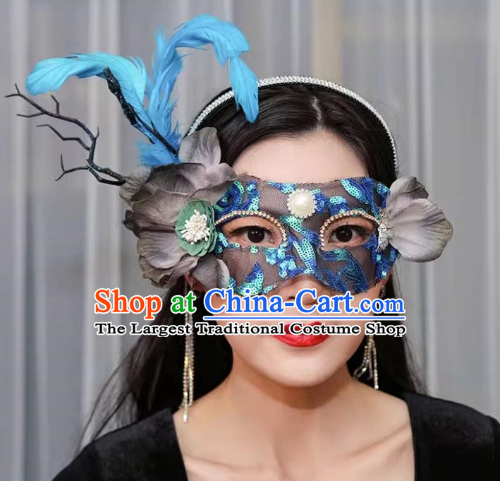 Venetian Green Flower Mask Feather Masked Singer Halloween Carnival Ball Party Mask