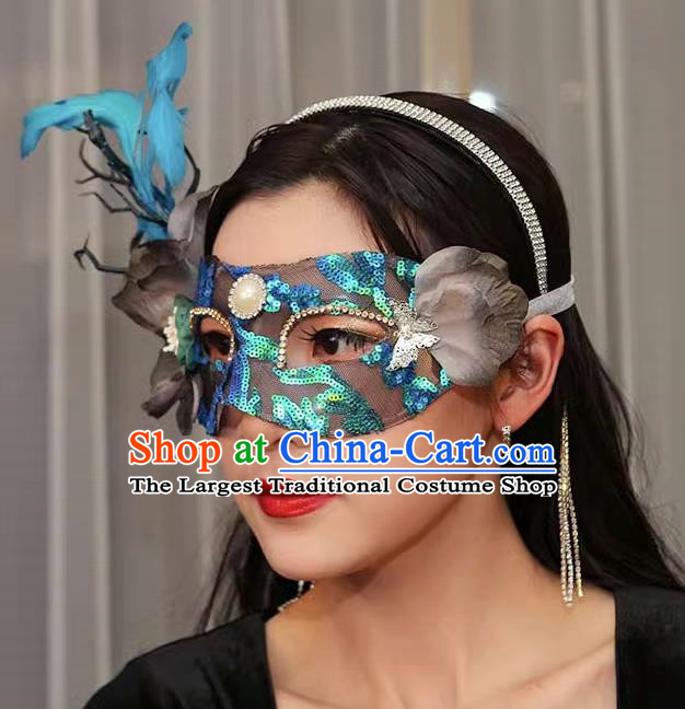 Venetian Green Flower Mask Feather Masked Singer Halloween Carnival Ball Party Mask