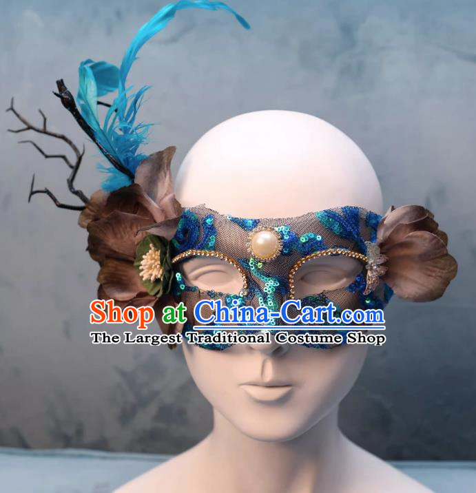 Venetian Green Flower Mask Feather Masked Singer Halloween Carnival Ball Party Mask