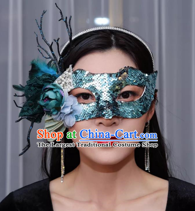 Venetian Green Flower Mask Feather Masked Singer Halloween Carnival Ball Party Mask