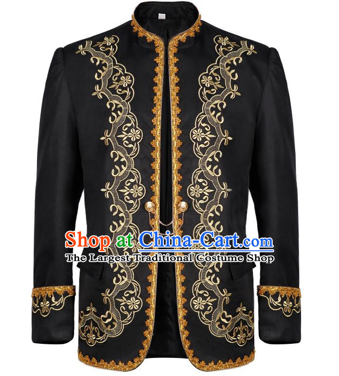 Retro European And American Gold-Embroidered Dress Men Court Dress Stand-Up Collar Jacket Photo Studio Song Medieval Drama Stage Costume