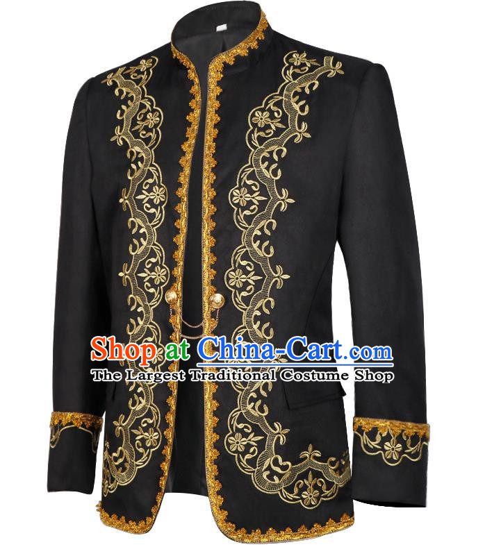 Retro European And American Gold-Embroidered Dress Men Court Dress Stand-Up Collar Jacket Photo Studio Song Medieval Drama Stage Costume