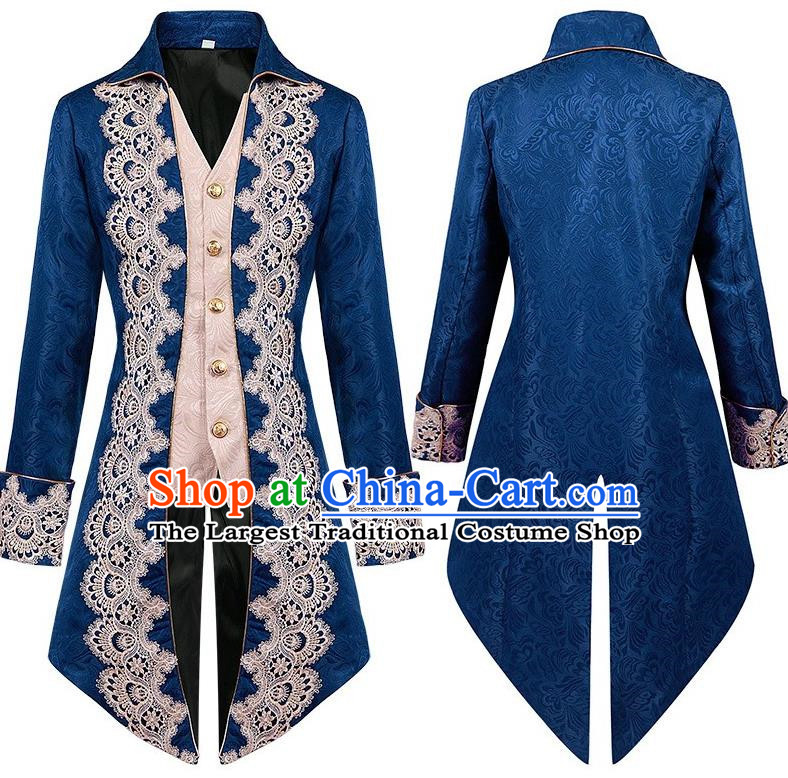 Medieval Lace Tuxedo Men Lace Embroidery Court Coat European And American Stage Play Long Costumes Large Size