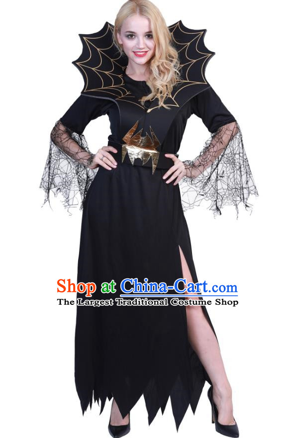 Halloween Black Spider Banshee Costume Cosplay Spider Web Witch Dress Cemetery Haunted House Script Props Costume