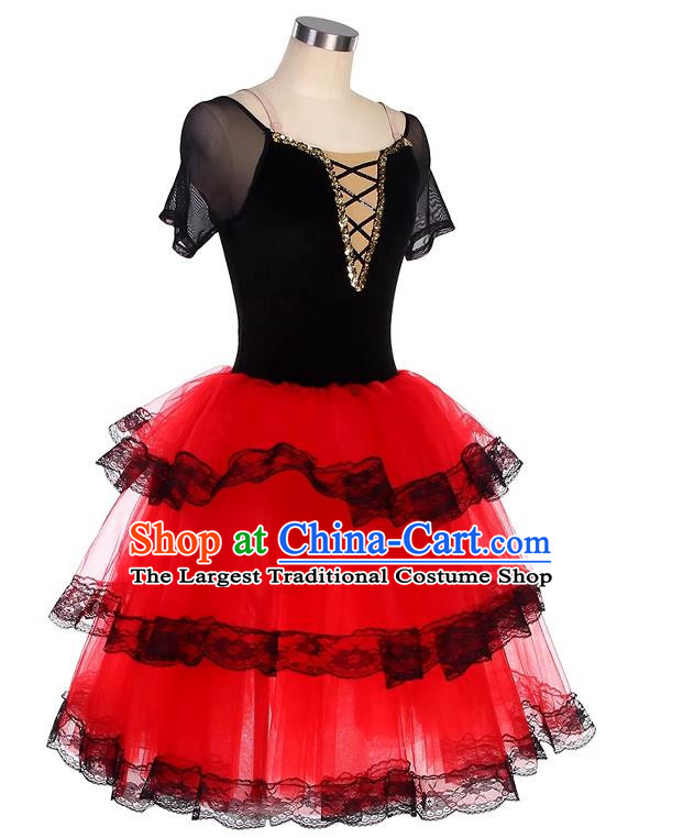 Ballet Costume Don Quixote Children Competition Professional Performance Costume Red Tutu Skirt Adult Spanish Dance Skirt