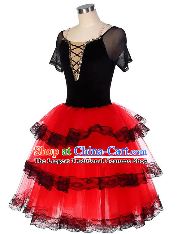 Ballet Costume Don Quixote Children Competition Professional Performance Costume Red Tutu Skirt Adult Spanish Dance Skirt