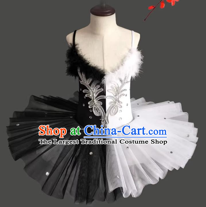 Children Little Swan Dance Sling Ballet Skirt Swan Lake Tutu Skirt Black And White Professional Ballet TUTU Skirt