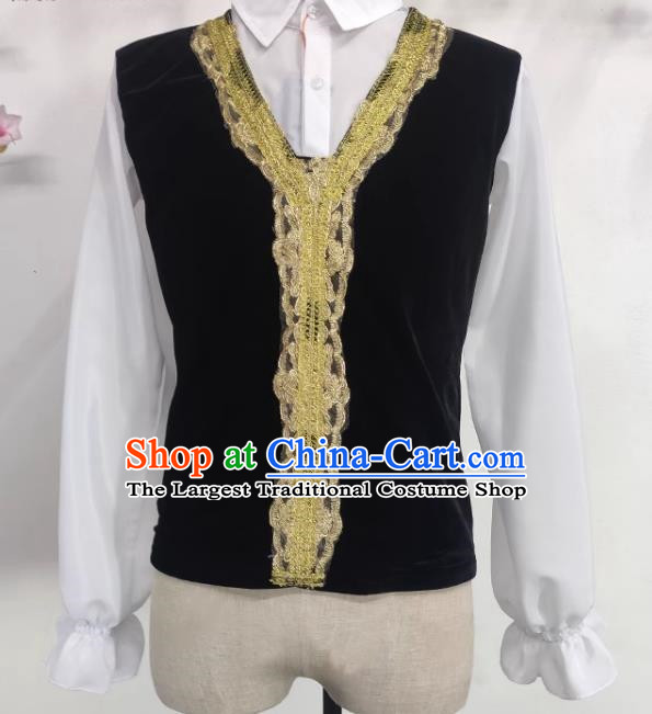 Men False Two Piece Lapel Slim Ballet Costume Top