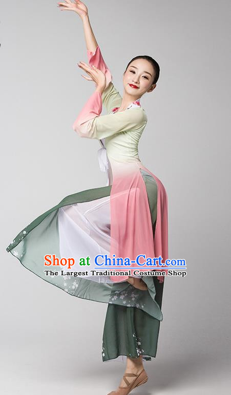 Classical Dance Chinese Dance Long Sleeved Trumpet Sleeve Dance Gauze Body Yoga Body Rhyme Practice Clothing Female