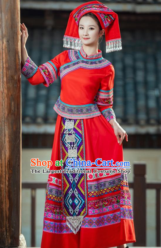 March Three Zhuang Traditional Costume Adult Guangxi Minority Costume Female Festival Performance Dance Costume