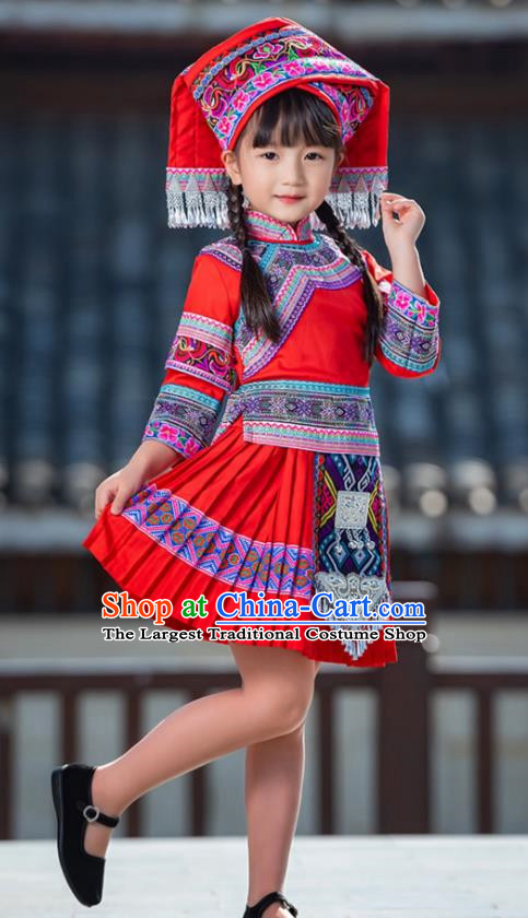 March Three Zhuang Costumes Children Ethnic Minority Costumes Girls Guangxi Children Performance Costumes