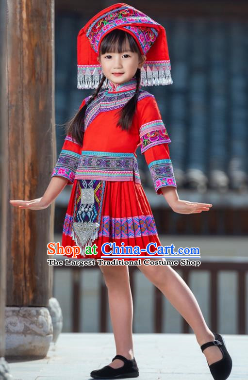 March Three Zhuang Costumes Children Ethnic Minority Costumes Girls Guangxi Children Performance Costumes