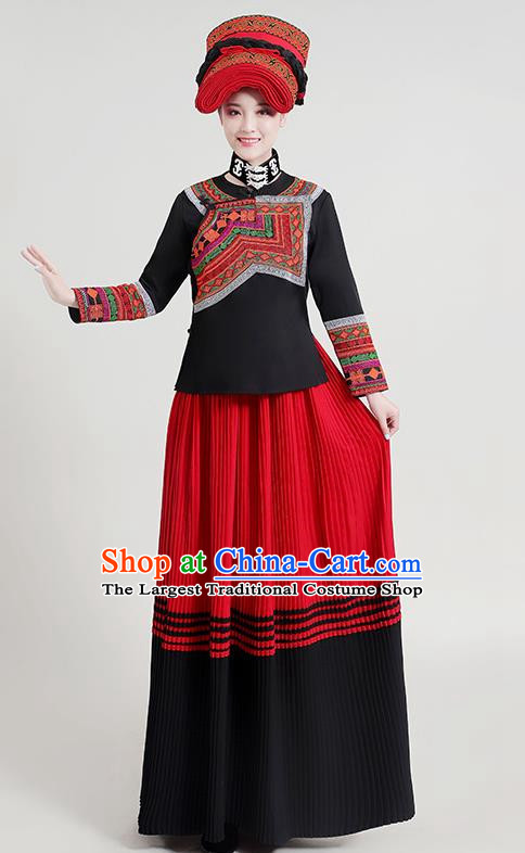 Yunnan Yi Ethnic Minority Traditional Women Dress Long Skirt Embroidery Daily Life Torch Festival Performance Costumes