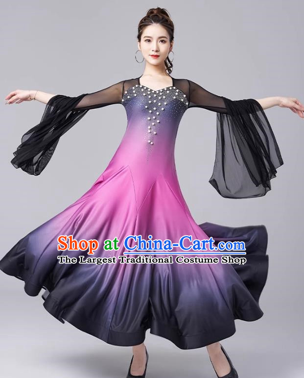 Modern Dance Skirt National Standard Dance Waltz Ballroom Dance Gradient Large Swing Skirt Practice Performance Clothing