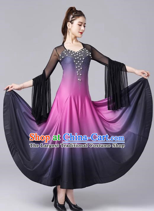 Modern Dance Skirt National Standard Dance Waltz Ballroom Dance Gradient Large Swing Skirt Practice Performance Clothing