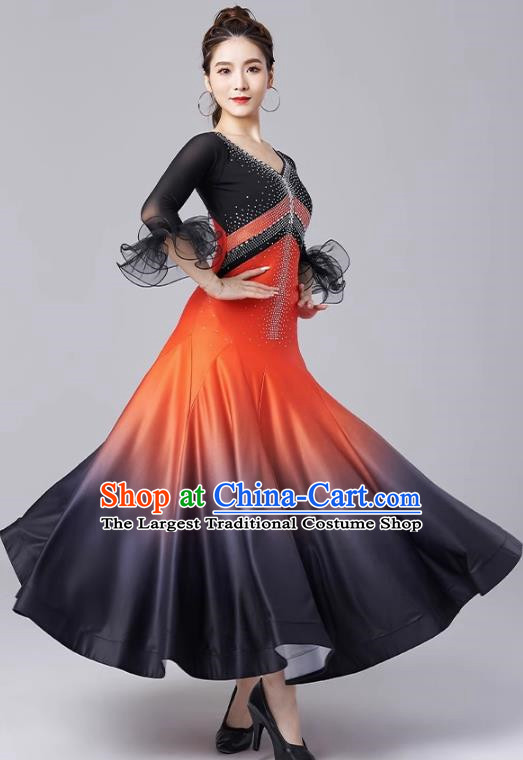 Modern Dance Skirt National Standard Dance Waltz Ballroom Dance Advanced Gradient Large Swing Skirt Practice Performance Clothing