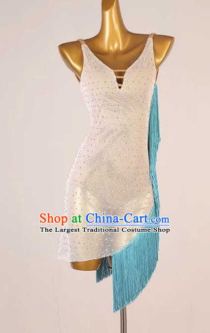 Latin Dance Dress Performance Competition Suit Fringed Rumba Chacha Dance Suit White