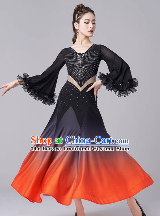 Modern Dance Skirt Women New National Standard Dance Waltz Ballroom Dance Latin Dance Gradient Large Swing Skirt Practice Performance Clothing