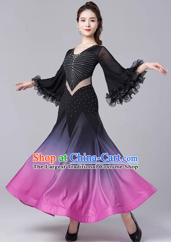 Modern Dance Skirt Women New National Standard Dance Waltz Ballroom Dance Latin Dance Gradient Large Swing Skirt Practice Performance Clothing