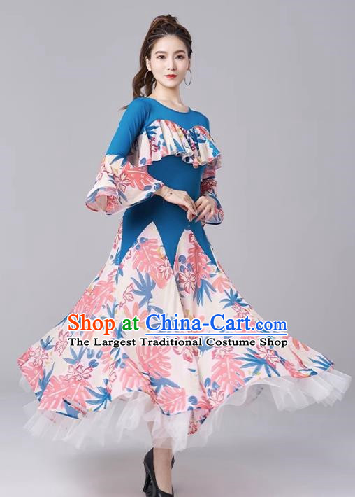 Modern Dance National Standard Dance Skirt Women New Waltz Ballroom Dance Print Large Swing Dress Performance Clothing