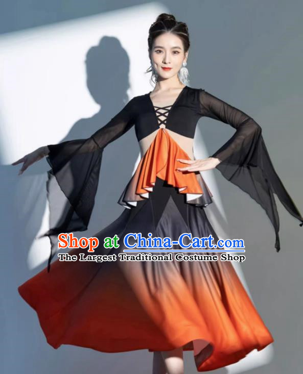 Modern Dance Skirt Women New National Standard Dance Waltz Ballroom Dance Latin Dance Gradient Big Swing Practice Dress