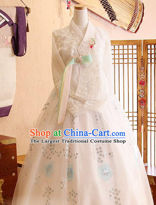 Top Korean Wedding Dress White Traditional Hanbok Bride Costume