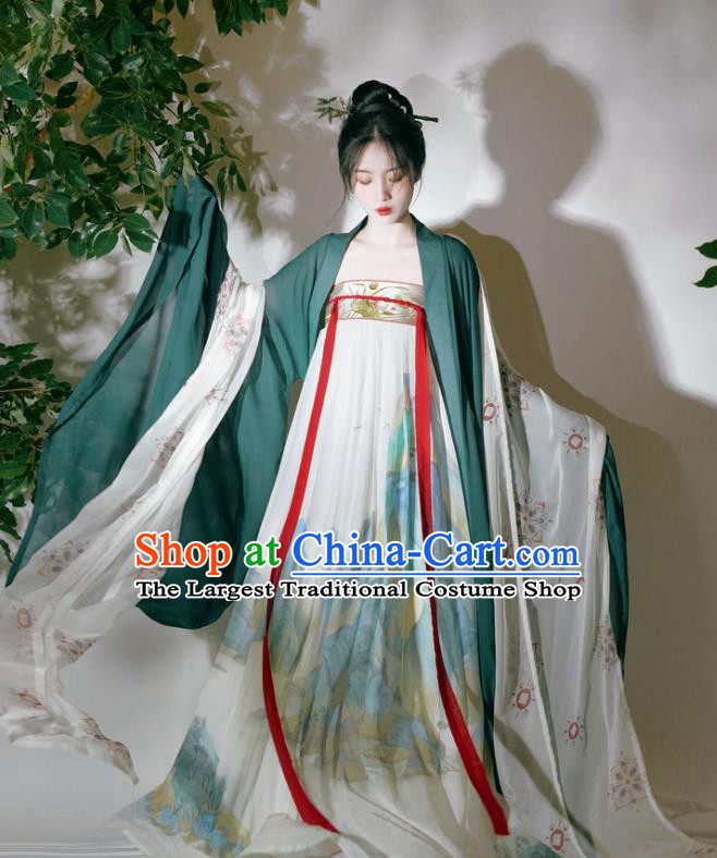 Chinese Ancient Princess Ink Painting Dresses Tang Dynasty Young Woman Costumes Traditional Hanfu Ruquan