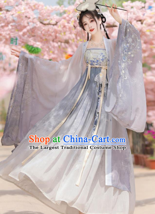 Chinese Ancient Goddess Clothing Tang Dynasty Imperial Princess Costumes Traditional Woman Grey Hanfu Dresses