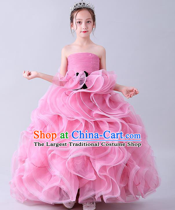 Girl Compere Pink Full Dress Catwalks Princess Formal Costume Children Stage Show Clothing