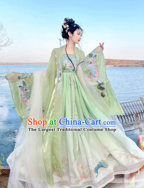 China Tang Dynasty Noble Lady Clothing Traditional Woman Costumes Fairy Hanfu Ancient Princess Green Dresses