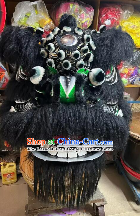 China New Year Parade World Competition Lion Dance Costume Handmade Black Fur Fut San Lion Head and Body Costume Complete Set