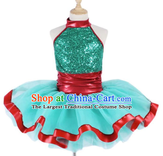 Children Sequin Gauze Skirt Suspender Tutu Skirt Ballet Dance Skirt Green Stage Costume Performance Costume