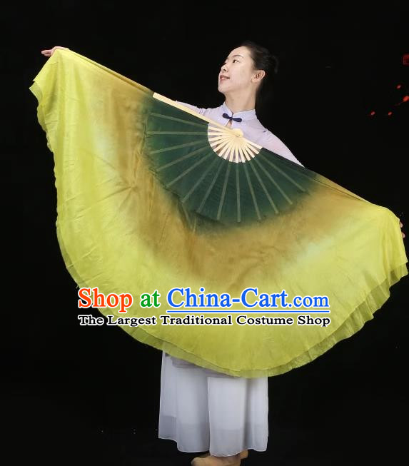Dance Fan Classical Large Fan Silk Fan Leaves Fall In The Autumn Wind Lengthened Dark Green Gradient Yangko Fan