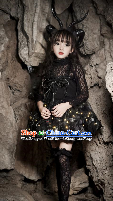 Girls Halloween Party Cos Devil Hair Light Tutu Skirt Devil Dress