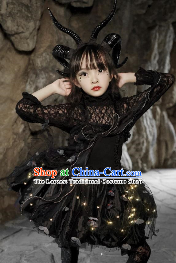 Girls Halloween Party Cos Devil Hair Light Tutu Skirt Devil Dress