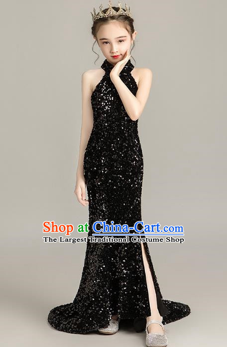 Girls Evening Dress Temperament Slim Mermaid Skirt Sequin Trailing Dress Children Host Model Catwalk Costumes