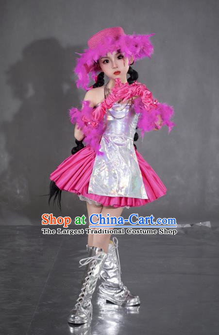 Girls Rose Red Tide Dress Yuan Universe Technology Style Sweet And Cool Princess Dress Six One Children Catwalk Performance Dress