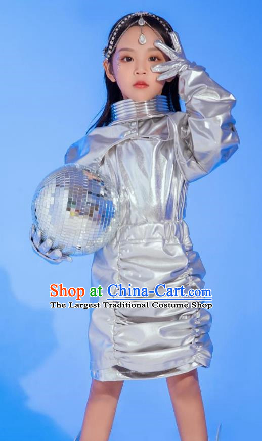 Girls Model Trendy Clothes Children Catwalk Show Silver Future Metal Technology Sense Yuan Universe Car Model Locomotive