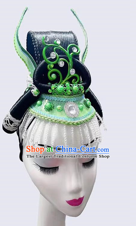 Chinese Classical Dance Headdress Costume Performance Flying Chang E Hair Bun Wig Stick Hair Crown Headdress Tang Dynasty Imperial Concubine Dunhuang