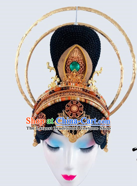 Classical Dunhuang Dance Head Plays A Performance Wig Hair Ornament Flying Music Dance A Complete Set Of Hair Temple Hair Ornaments Ethnic Style