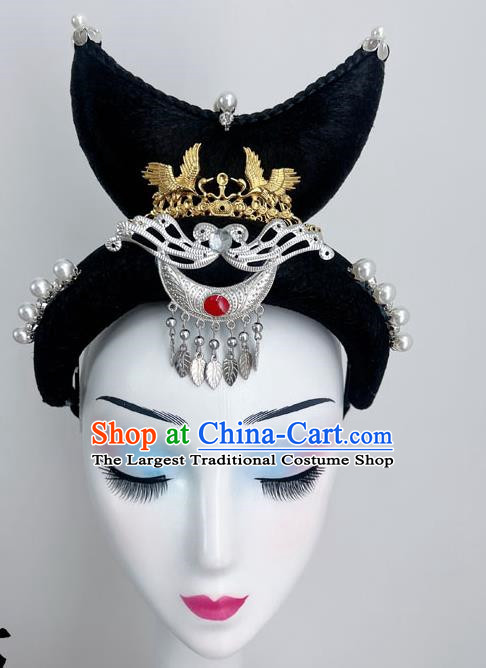 Chinese Classical Dance Banquet Solo Dance Wig Hair Bag Headdress Art Test National Dance Horn Bag Headdress Dance Performance Headdress