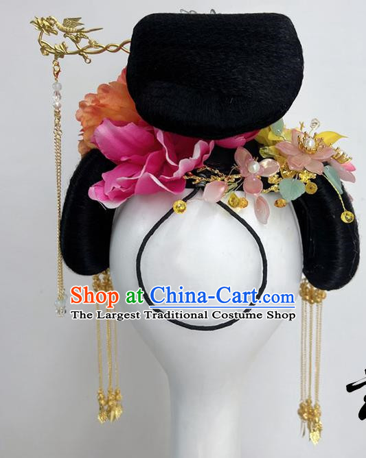 Chinese Classical Dance Imperial Concubine Performance Dance Headdress Wig Peony Flower Ancient Style Han And Tang Style Wig Headdress