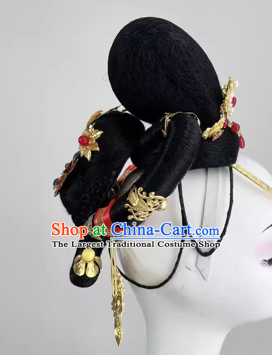 Chinese Classical Dance Han And Tang Style Noble Concubine Atmospheric Dance Performance Gold Hairpin Red Rope Wig Hair Bun Hair Accessories